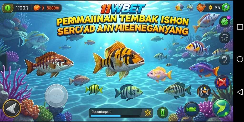 Tangkapan layar menunjukkan aksi seru dalam permainan Tembak Ikan 11WBET.