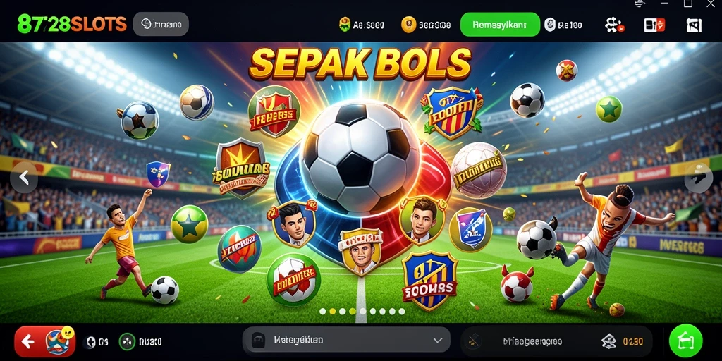 Tampilan gameplay seru 8728SLOTS dengan tema sepak bola.