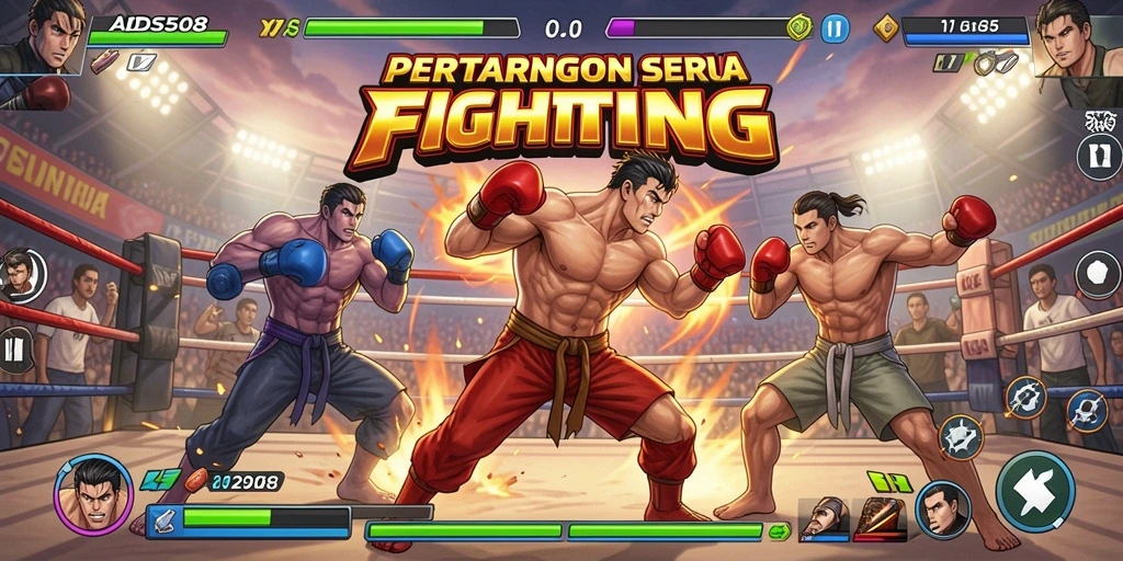Screenshot utama menunjukkan aksi pertarungan yang intens di ADS508.