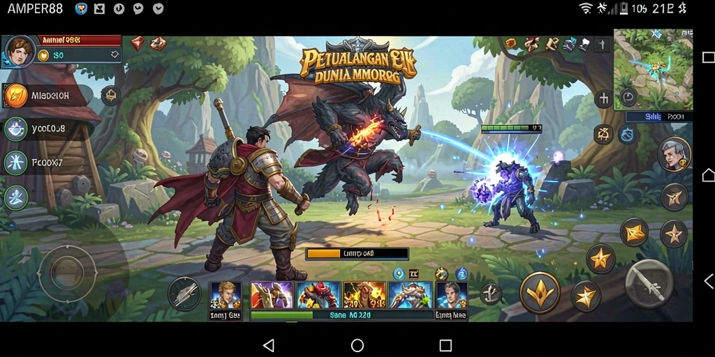 Tangkapan layar permainan AMPER88 dengan aksi epik dalam pertempuran MMORPG.