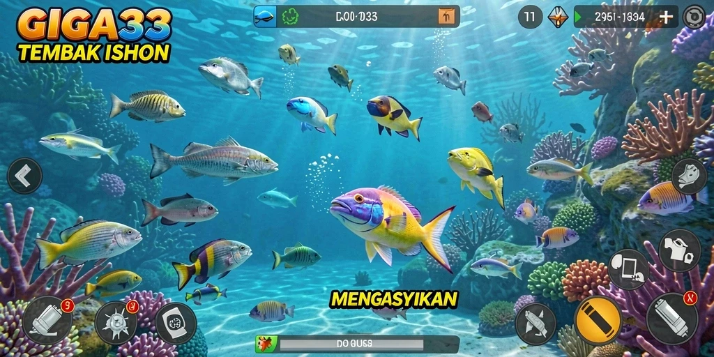 Screenshot GIGA33 menampilkan gameplay seru Tembak Ikan.