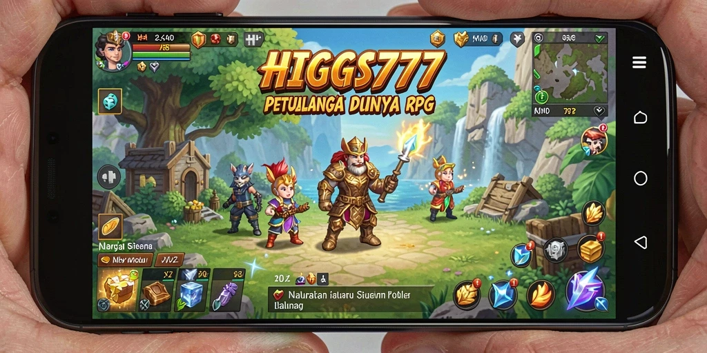 Screenshot utama HIGGS777 menampilkan aksi pertempuran yang mendebarkan dalam dunia RPG.