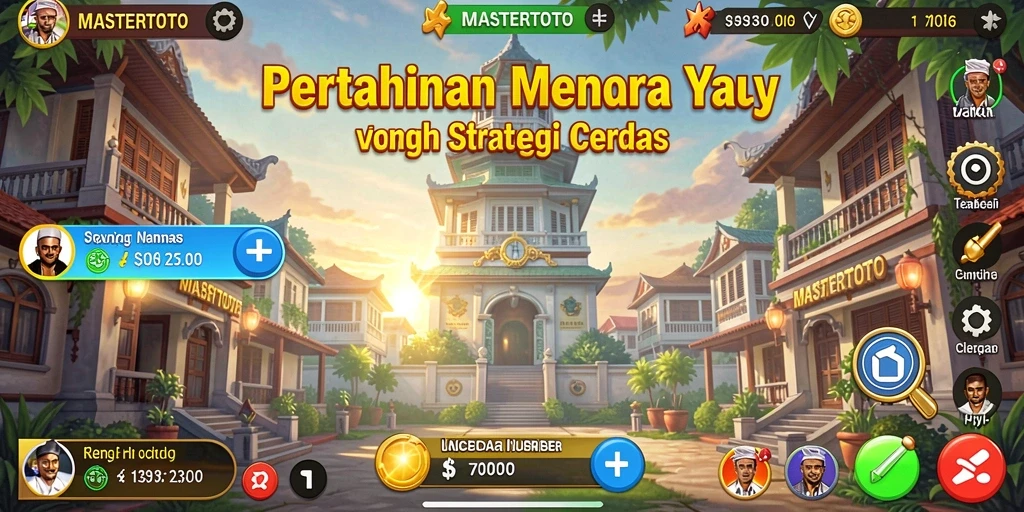 Screenshot gameplay MASTERTOTO menampilkan menara yang strategis dan serangan musuh.