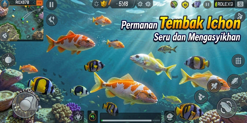 Tangkapan layar gameplay ROLEX878 menampilkan aksi menembak ikan yang seru.