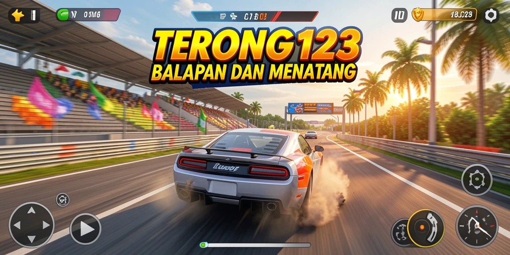 Screenshot gameplay TERONG123 menampilkan aksi balapan yang mendebarkan.