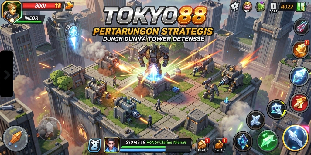 Tampilan gameplay menarik di dunia Tower Defense TOKYO88.